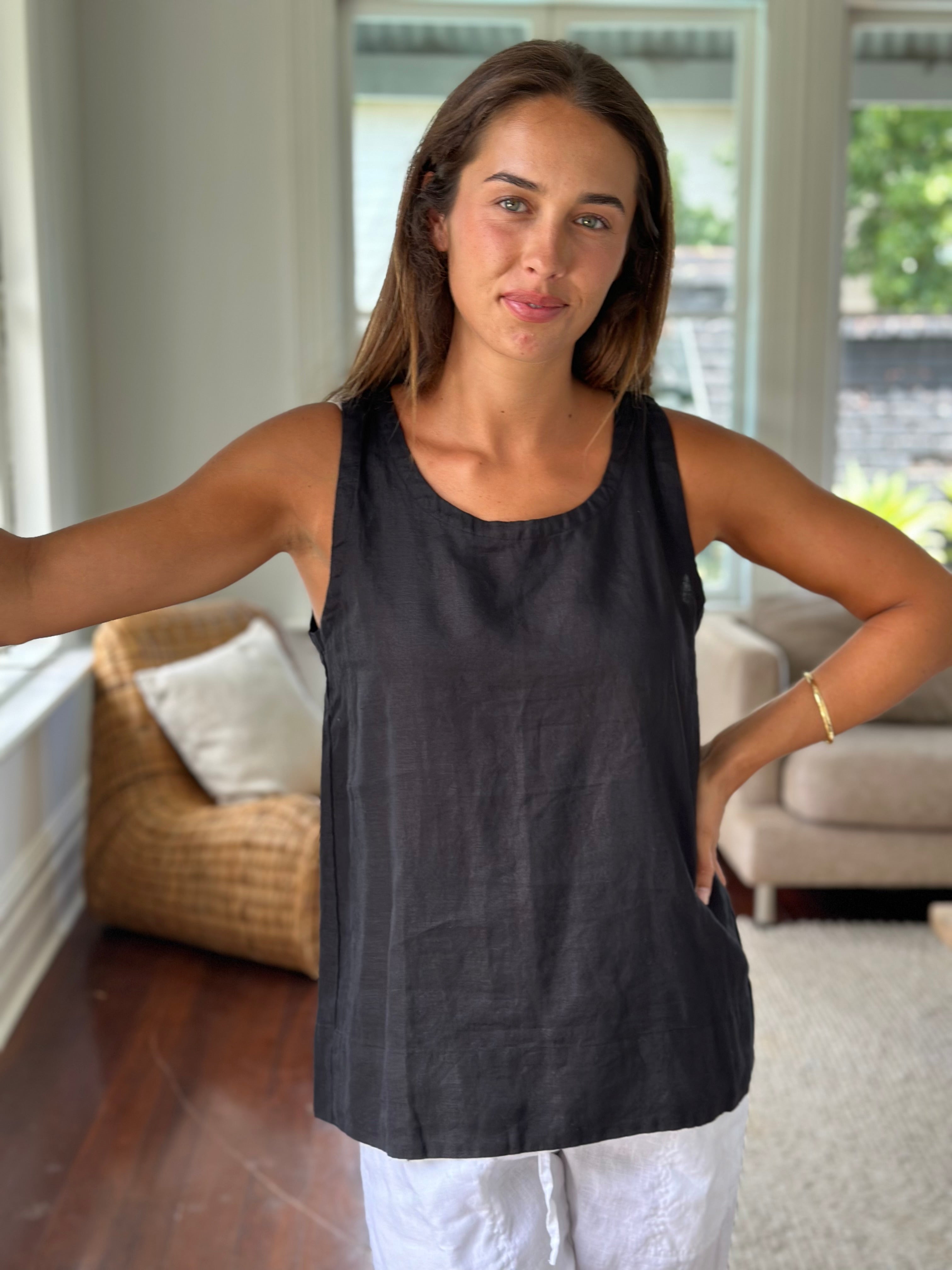 alice tank - black linen