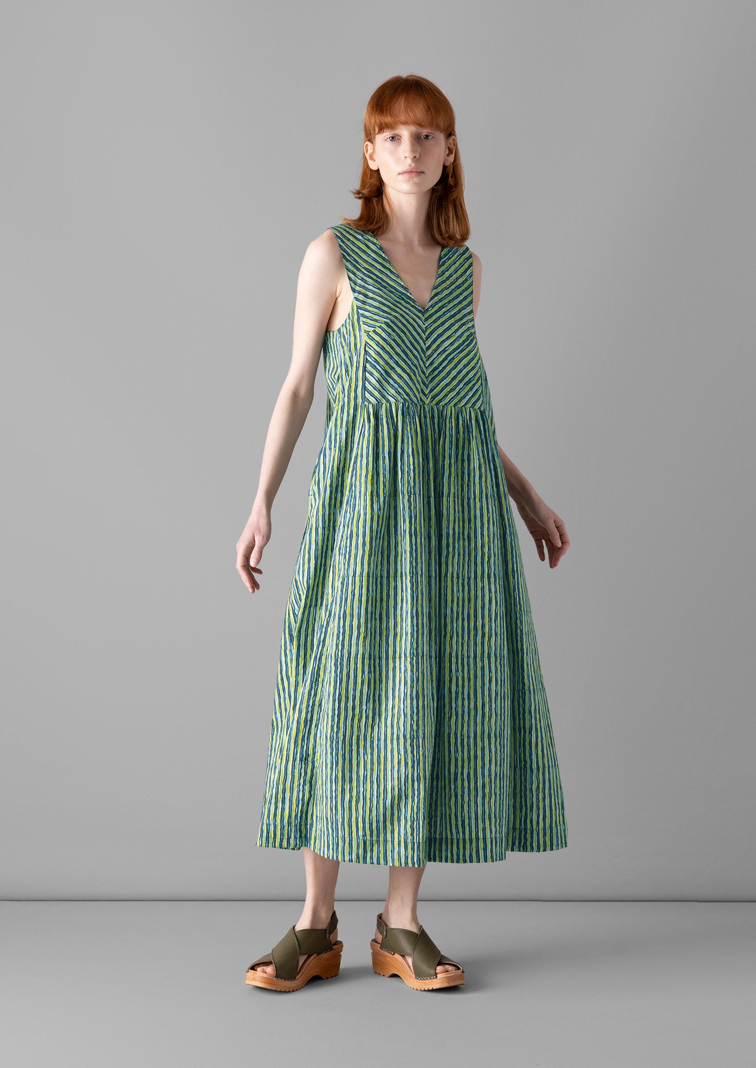 Stripe Block Print Cotton Dress | Greengage