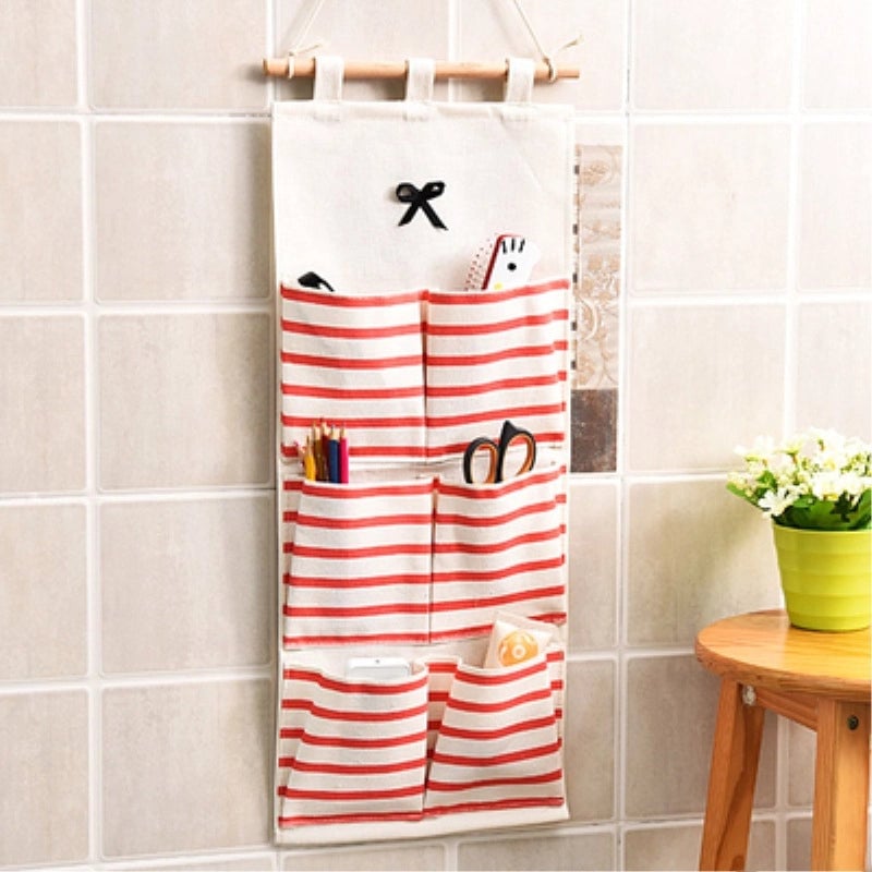 Cotton Linen Fabric Door Back Wall Storage Hanging Pocket Bathroom Waterproof Multi-layer Multi-functional Hanging Bag
