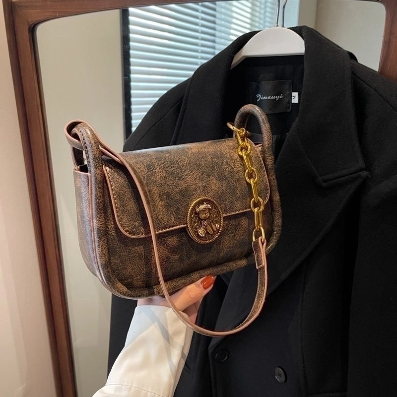 Women's Pu Leather Solid Color Classic Style Square Magnetic Buckle Shoulder Bag