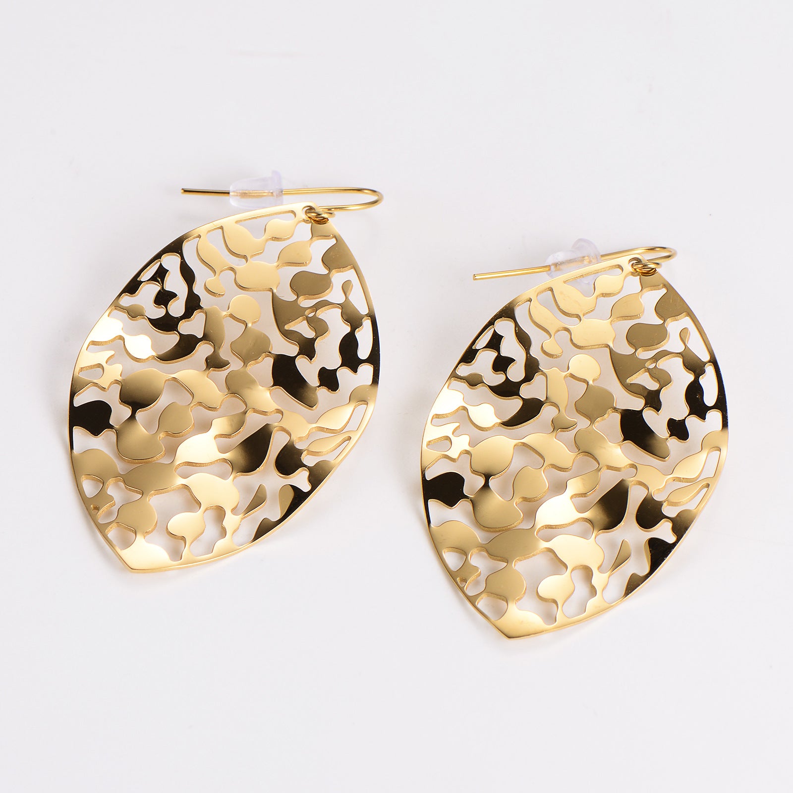 Aml Stainless Steel Trendy Fashion Hollow Leaf Geometric Shape Design Earrings