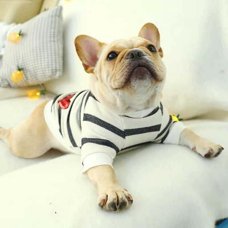 Heart Printed Striped Dog T-shirt