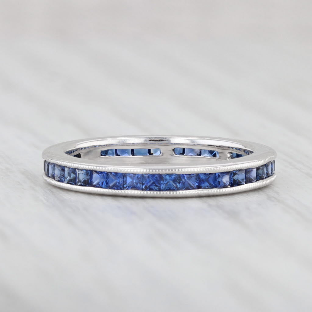 0.75ctw Blue Sapphire Eternity Band 18k White Gold Size 5 Wedding Ring