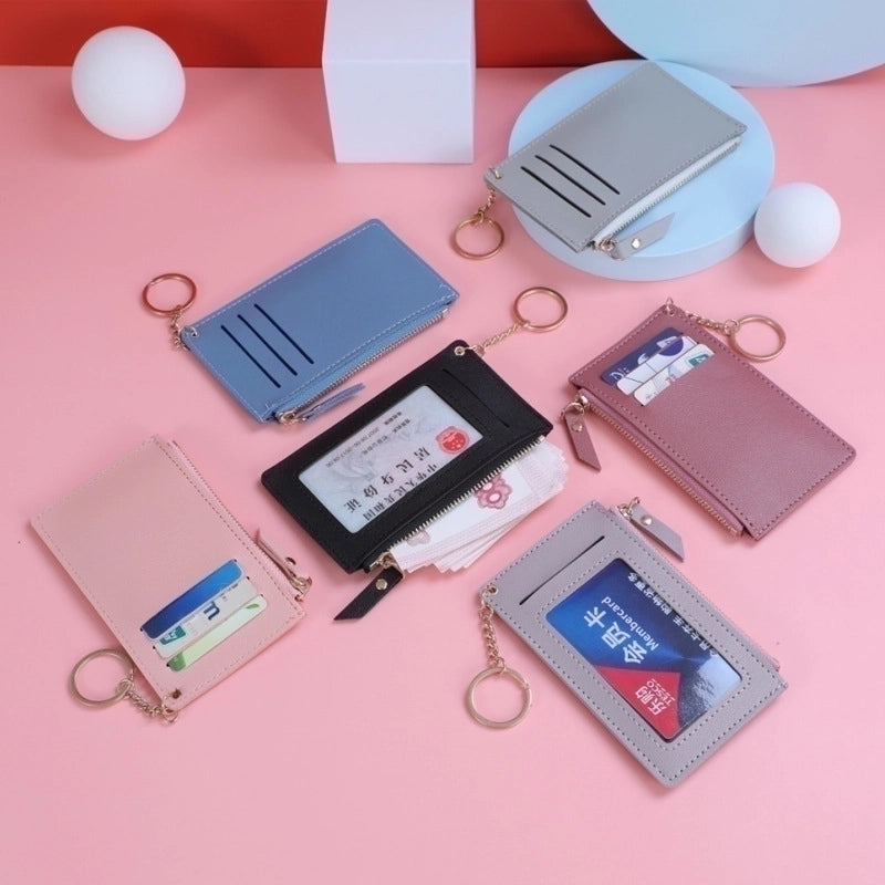 Women's Solid Color Pu Leather Zipper Card Holders