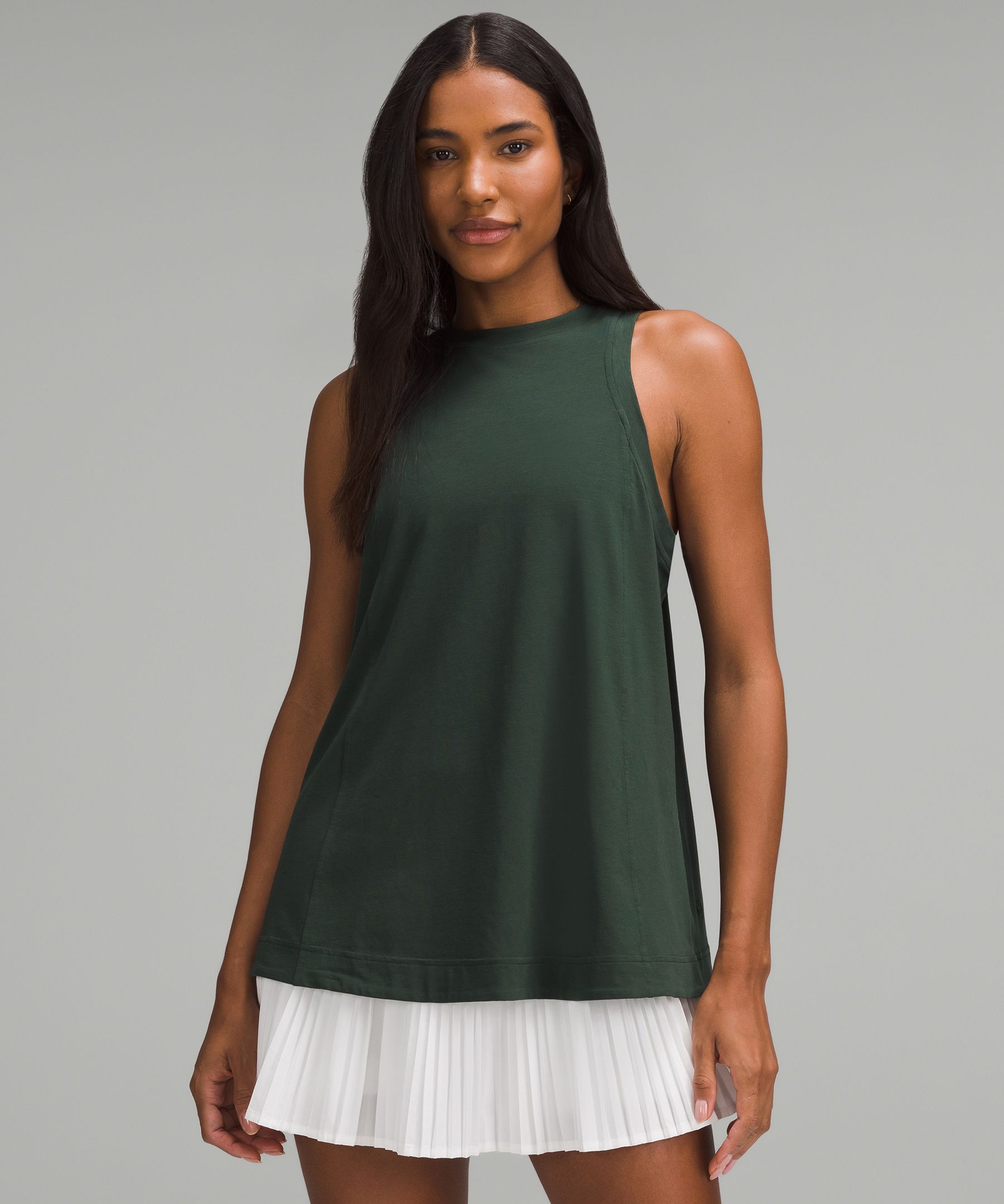 Long Cotton Crewneck Tank Top