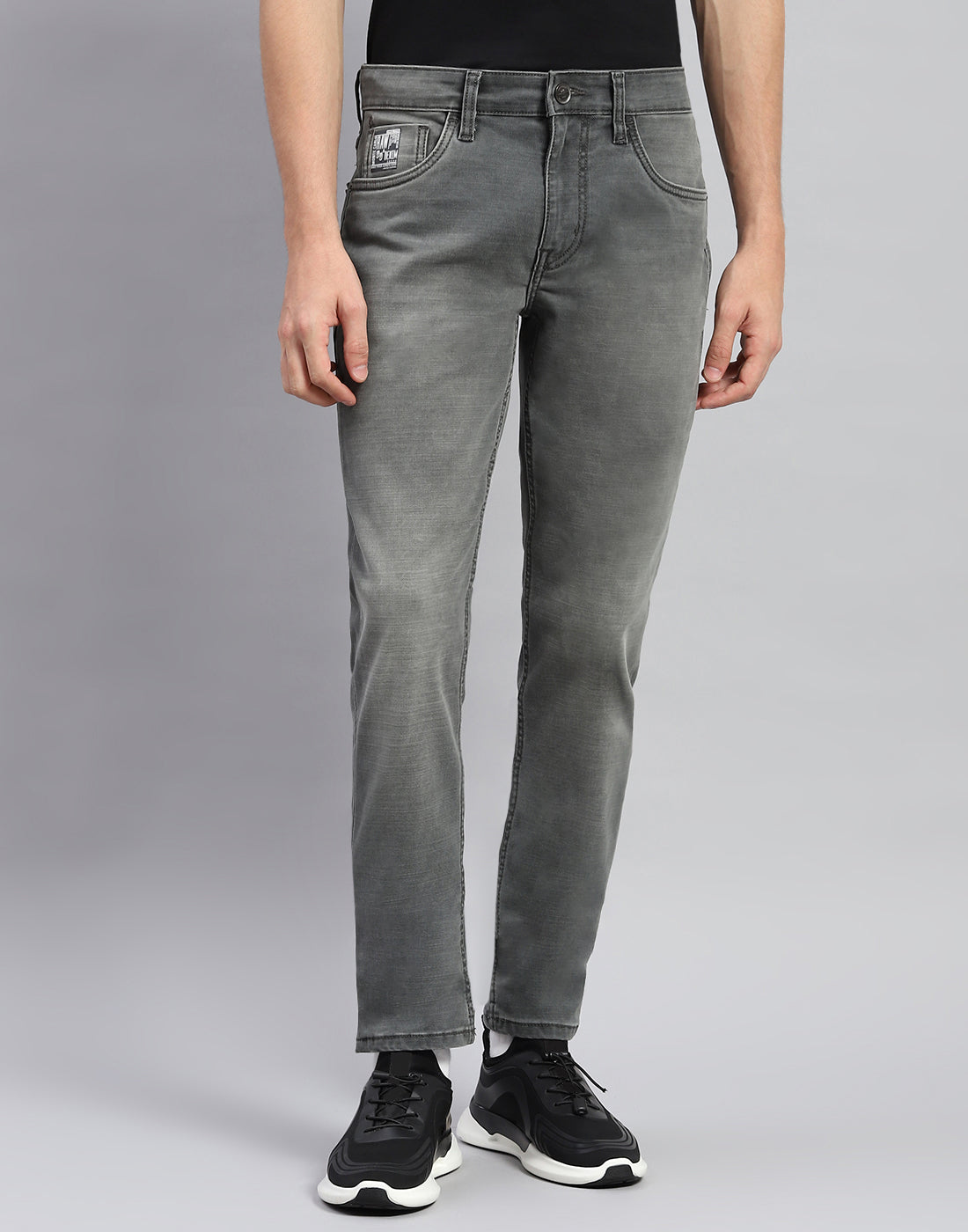 Men Grey Solid Skinny Fit Denim