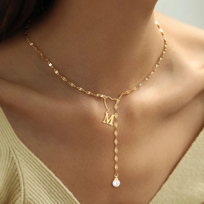 Elegant Minimalist Classic Style Letter Heart Shape 201 Stainless Steel 304 Stainless Steel Artificial Pearl Stainless Steel Necklaces
