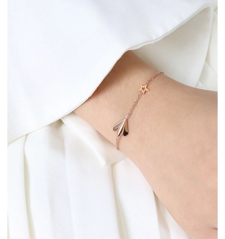 Fashion Star Airplane 304 Stainless Steel 18K Gold Plated Bracelets Necklace