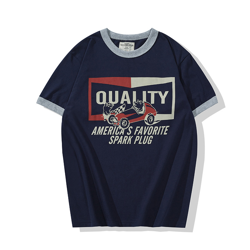 Retro Motorcycle 200g Colorblock Short-Sleeved T-Shirt