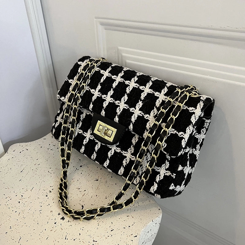 Women's All Seasons Braid Plaid Streetwear Square Lock Clasp Square Bag