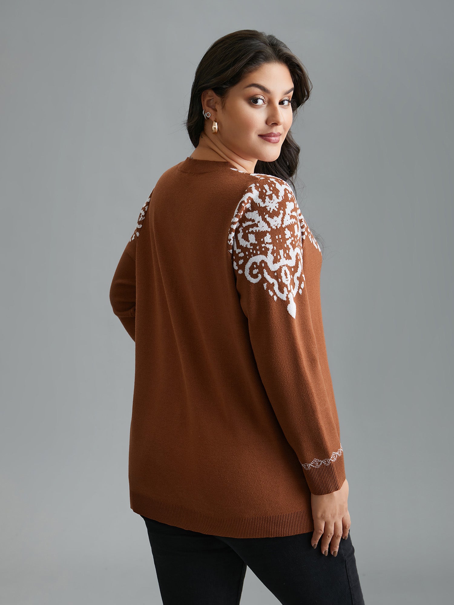 Bandana Jacquard Pattern Round Neck Pullover