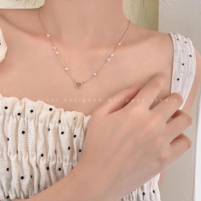 Fashion Heart Shape Titanium Steel Beaded Zircon Layered Necklaces 1 Piece