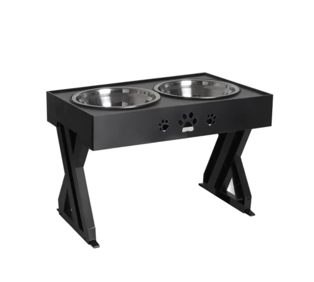 Elevated Adjustable Height Double Bowl Pet Feeder