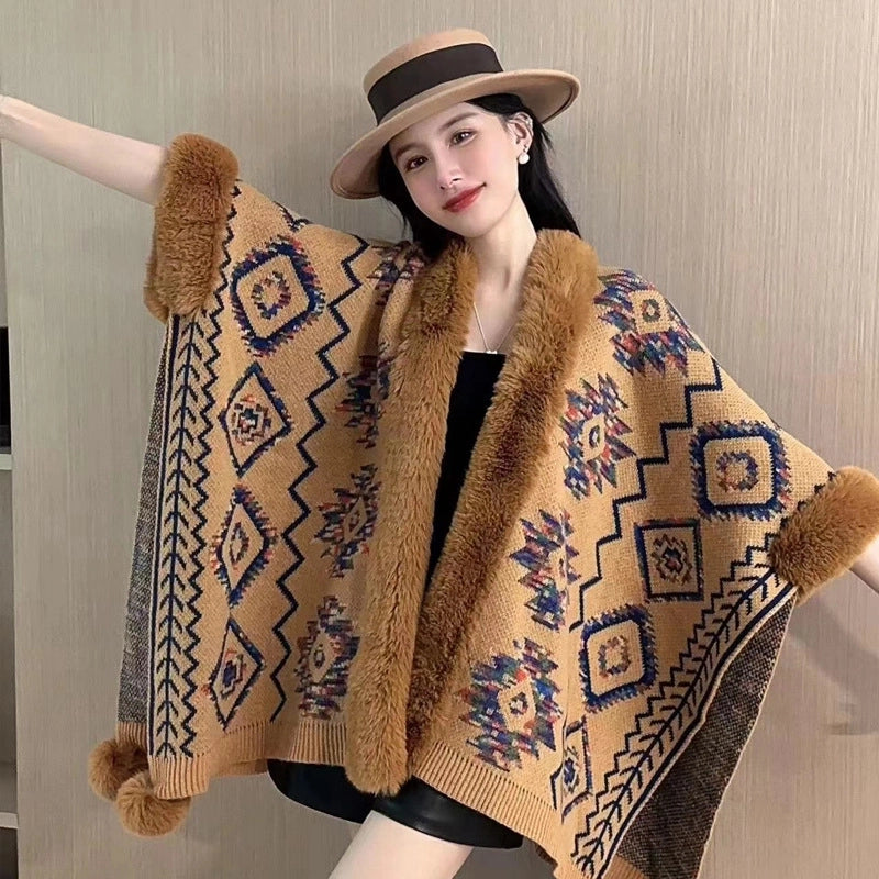 Women's Elegant Retro Lady Printing Polyester Tassel Shawl