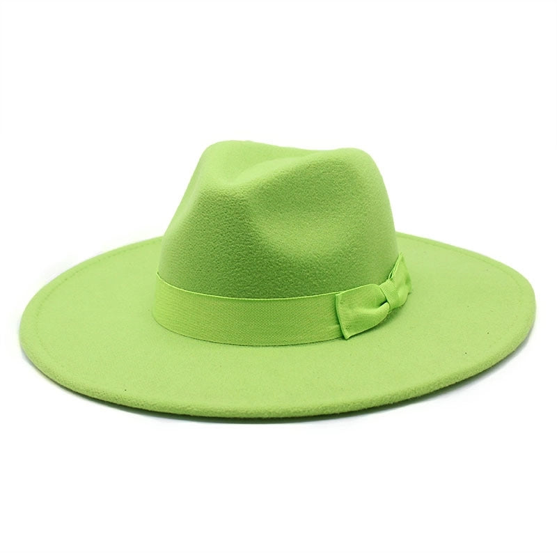 Unisex Basic Vintage Style Solid Color Bowknot Big Eaves Flat Eaves Fedora Hat