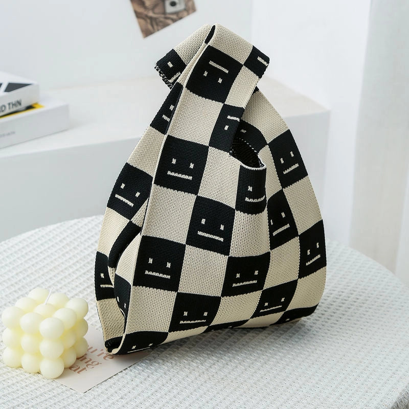 Women's Small Knit Color Block Streetwear Square Open Shoulder Bag