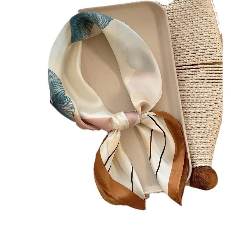 Women's Elegant Business Color Block Ginkgo Leaf Polyester Printing Silk Scarves