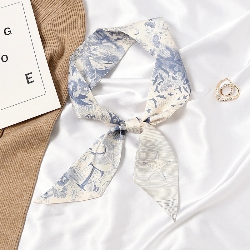 Women's Sweet Color Block Satin Printing Silk Scarf