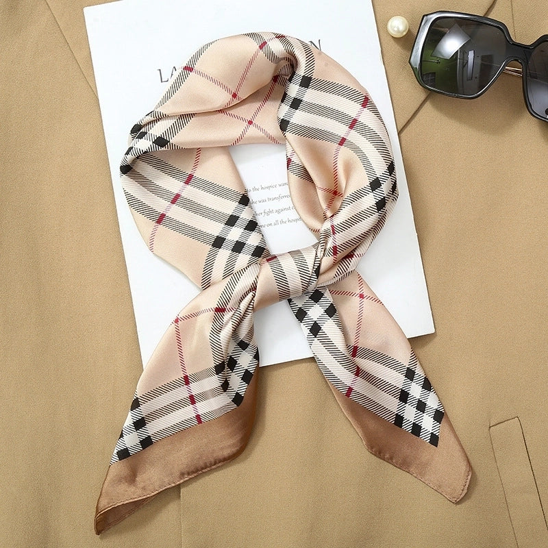 70*70  Striped Silk Scarf Women's Small Square Scarf  Versatile Professional Small Scarf Summer Thin Decorative Scarf