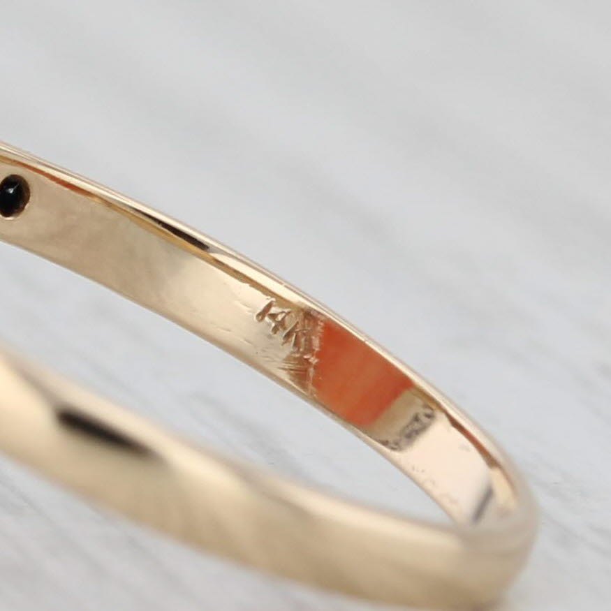 Coral Cabochon Diamond Halo Ring 14k Yellow Gold Silver Size 8