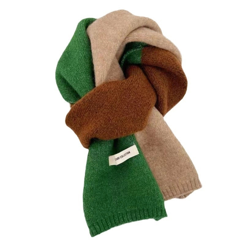 New Autumn And Winter Style Contrast Color Scarf Female Neck Protection Korean Cute Student Warm Knitted Scarf Male