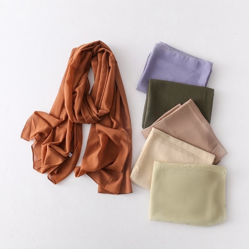 Solid Color Sprinkling Gold Pearl Chiffon Chiffon Fashion Sprinkling Gold Scarf Women's Toe Chiffon Glitter Scarf