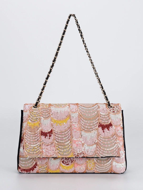 10 Pieces Women's Large Hemp Material Flower Elegant Sequins Square Flip Cover Crossbody Bag