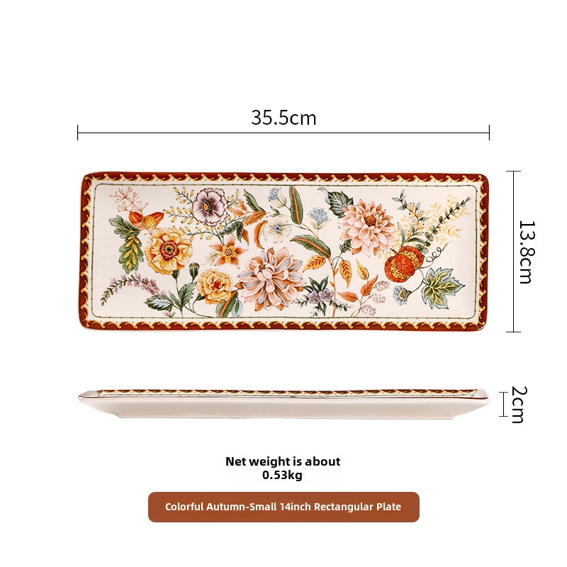 Ceramic Plate Creative Retro Western Steak Large Flat Plate Household Rectangular Plate New