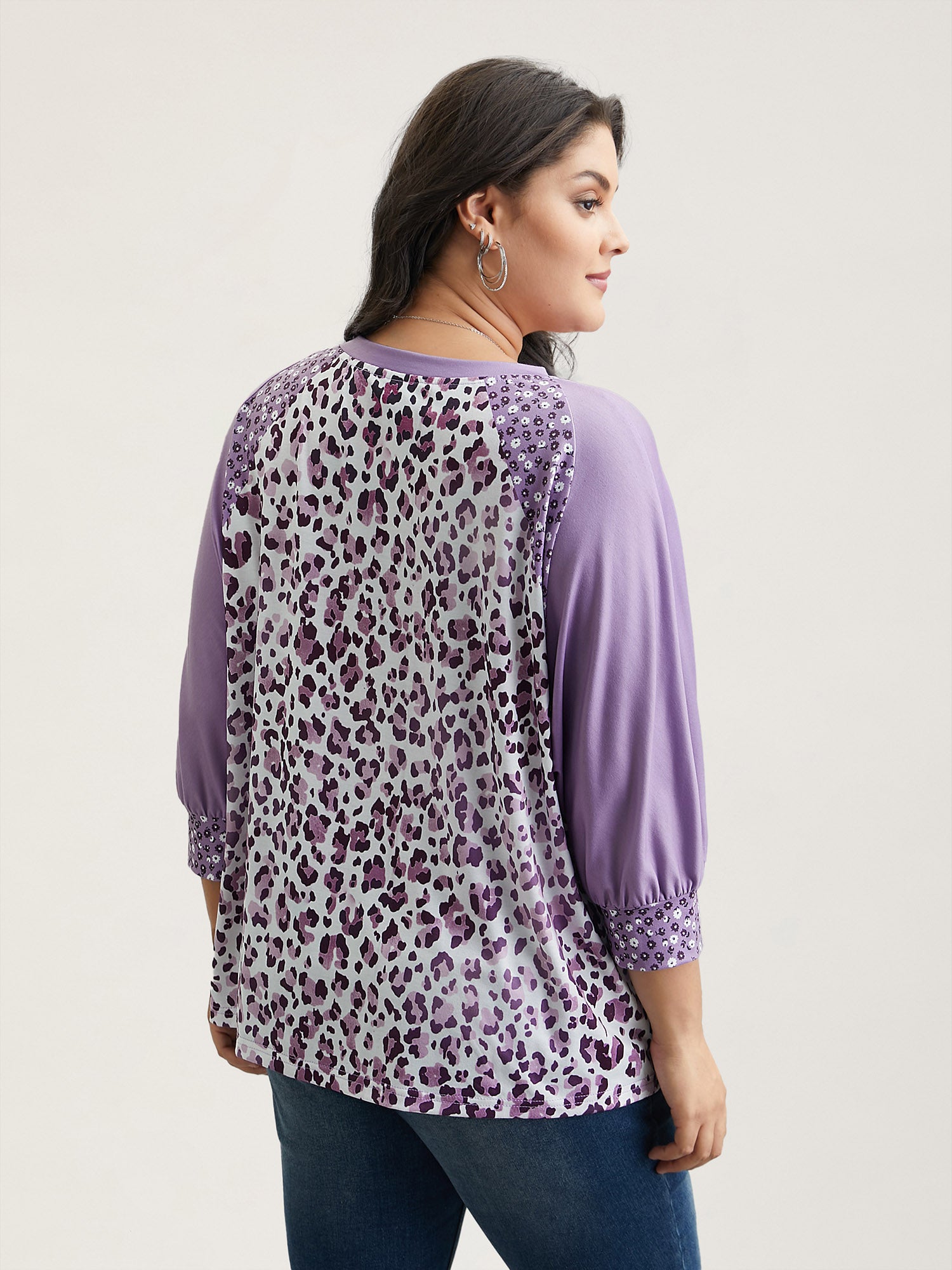 Leopard Print Contrast Raglan Sleeve T-Shirt