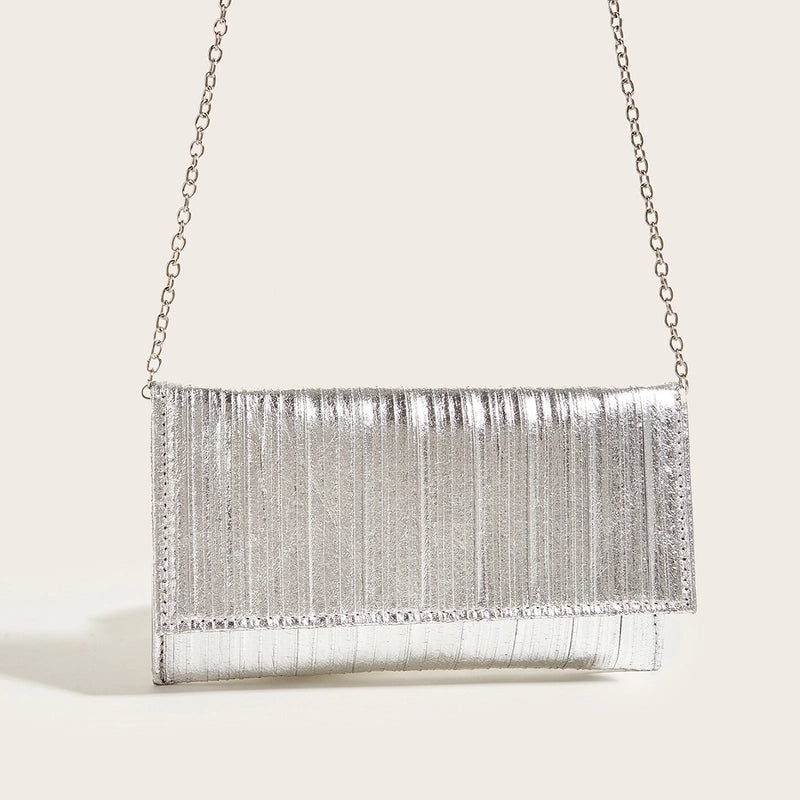 Gold Silver Black Pu Leather Solid Color Square Evening Bags