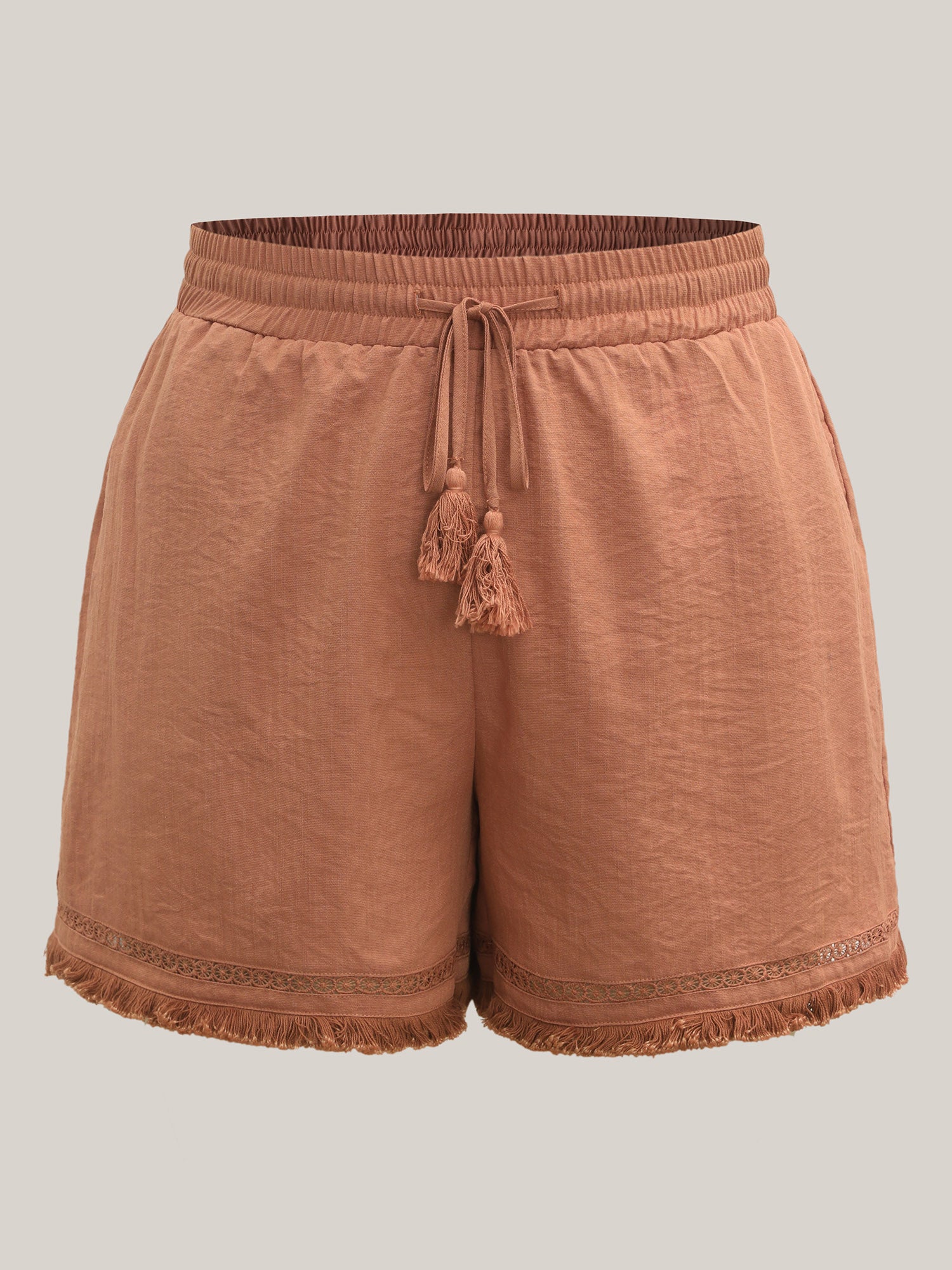Tassel Hem Solid Shorts