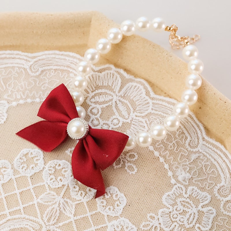 Vintage Bowknot Pearl Pet Necklace