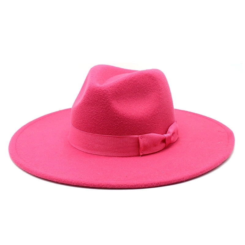 Unisex Basic Vintage Style Solid Color Bowknot Big Eaves Flat Eaves Fedora Hat