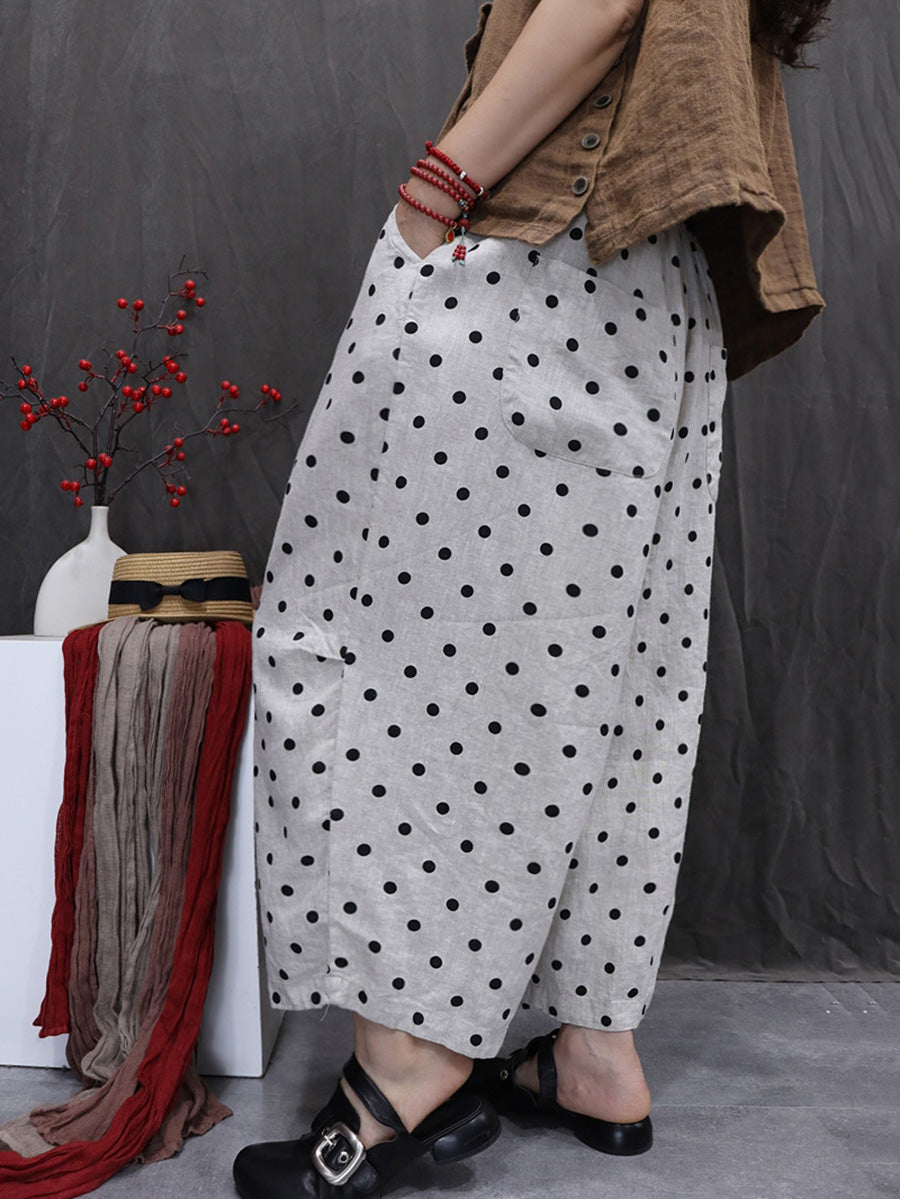 Women Artsy Summer Flower 100%Linen Harem Pants
