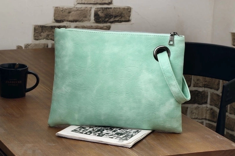 Women's Medium Autumn&winter Pu Leather Solid Color Basic Square Hook Loop Clutch Bag