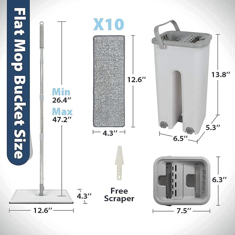 Floor Mop with Bucket. Microfiber Flat Mop with Bucket