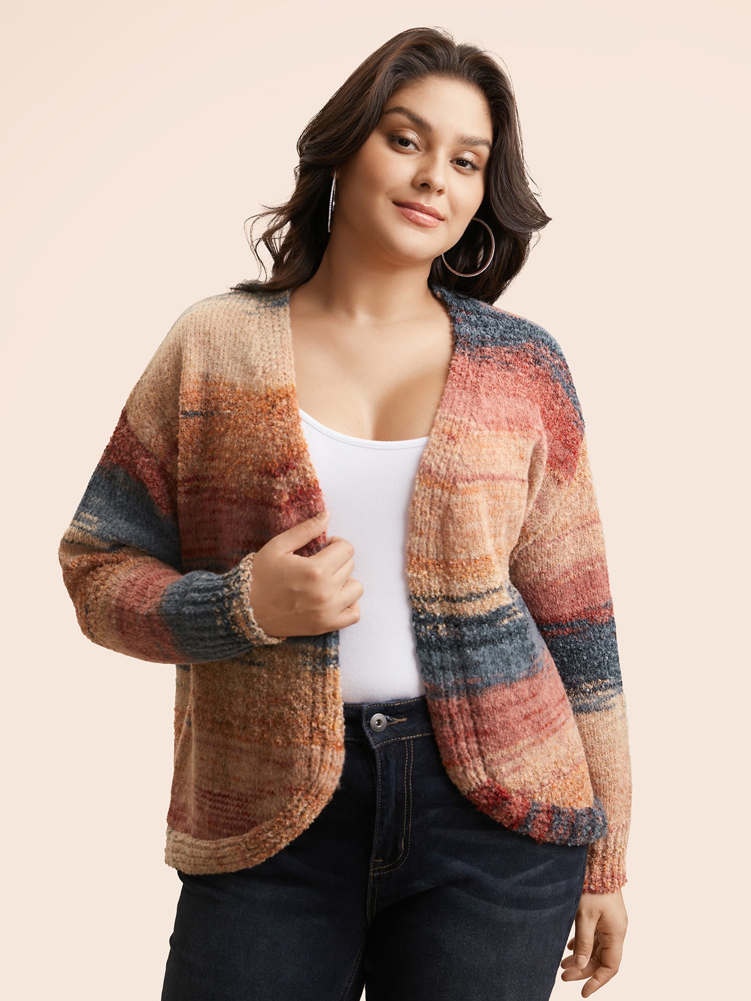 Ombre Open Front Curved Hem Cardigan