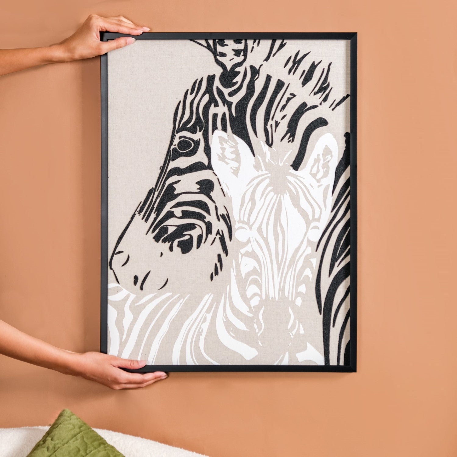 Zebra Embossed Canvas Wall Art Black White 23x17 Inch