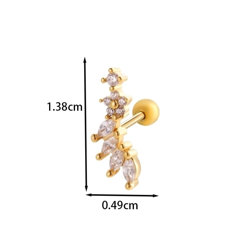 1 Piece Ear Cartilage Rings & Studs IG Style French Style  Water Droplets Flower Copper Inlay Zircon