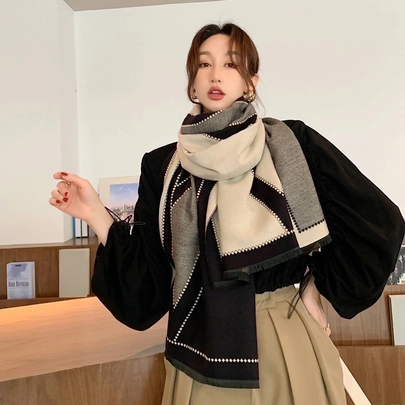 Trendy All-match Cashmere Shawl Dual-use Long Thick Warm Scarf