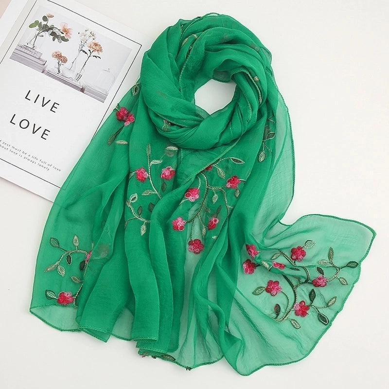 Fashion Flower Chiffon Embroidery Chiffon Scarves