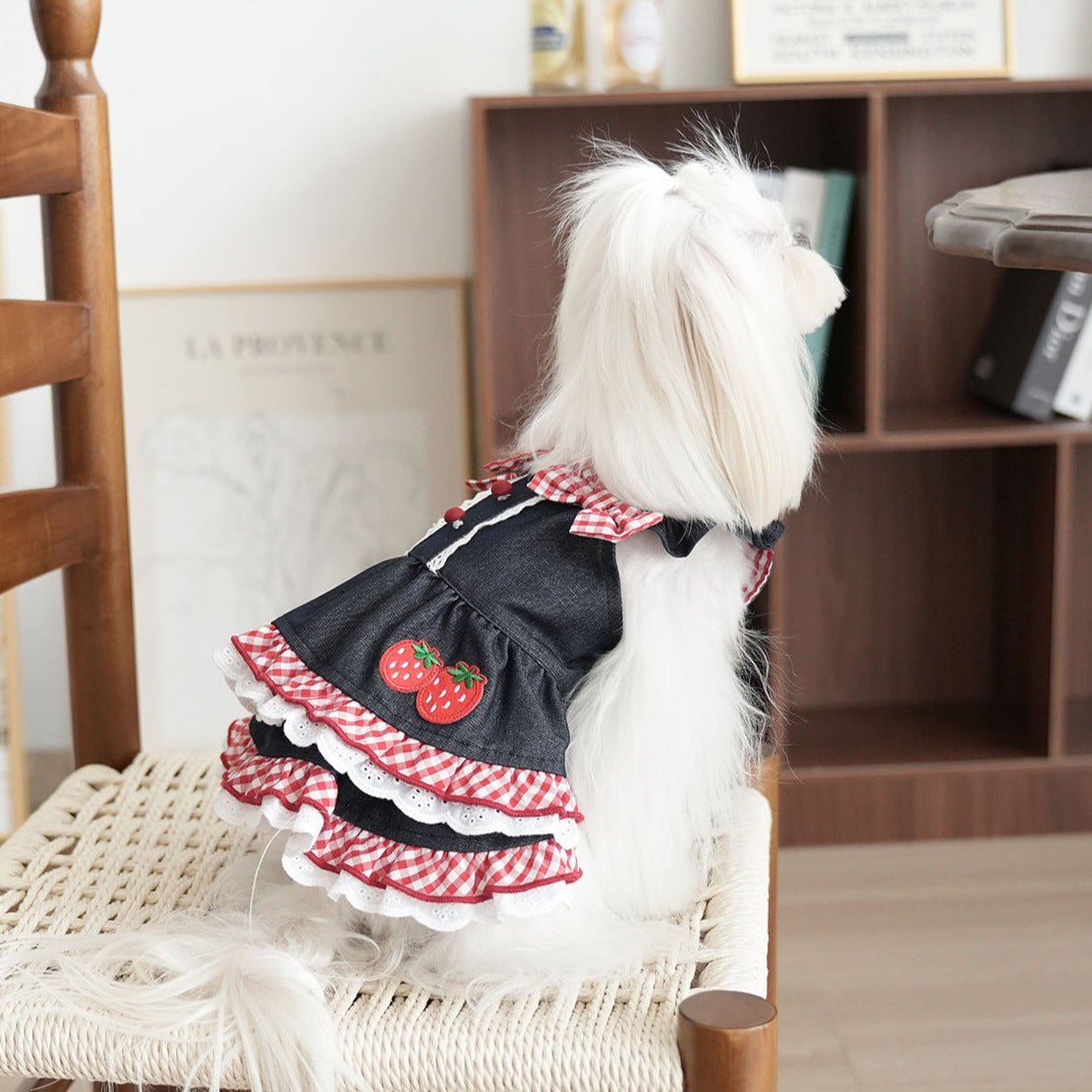 Sweet Strawberry Pattern Denim Dog Cat Dress