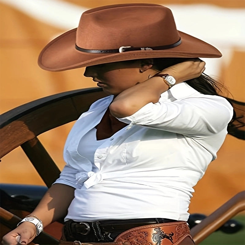 New Western Cowboy Hat Woolen Top Hat Big Brim Hat Minority Style Jazz Hat