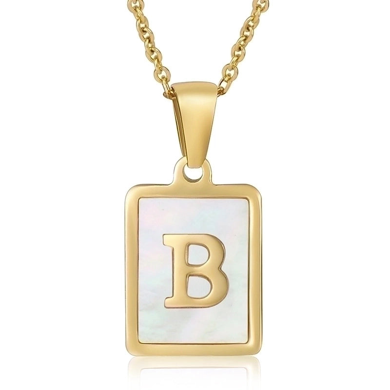 Minimalist Letter Stainless Steel Titanium Steel Plating Inlay Shell 18k Gold Plated Pendant Necklace