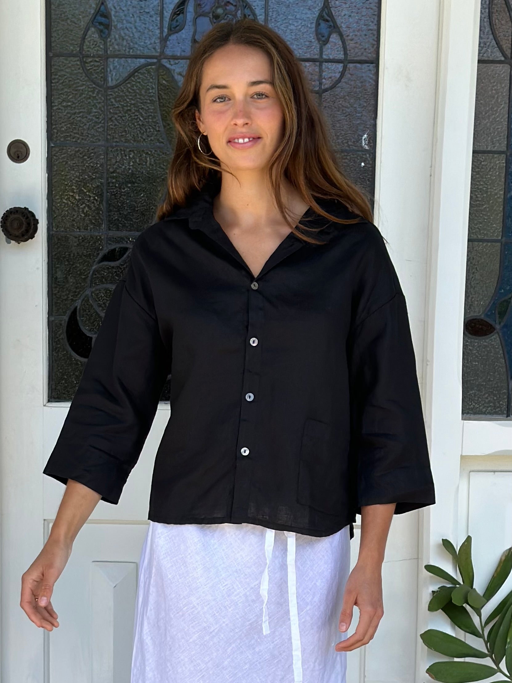 deanna shirt  - black linen
