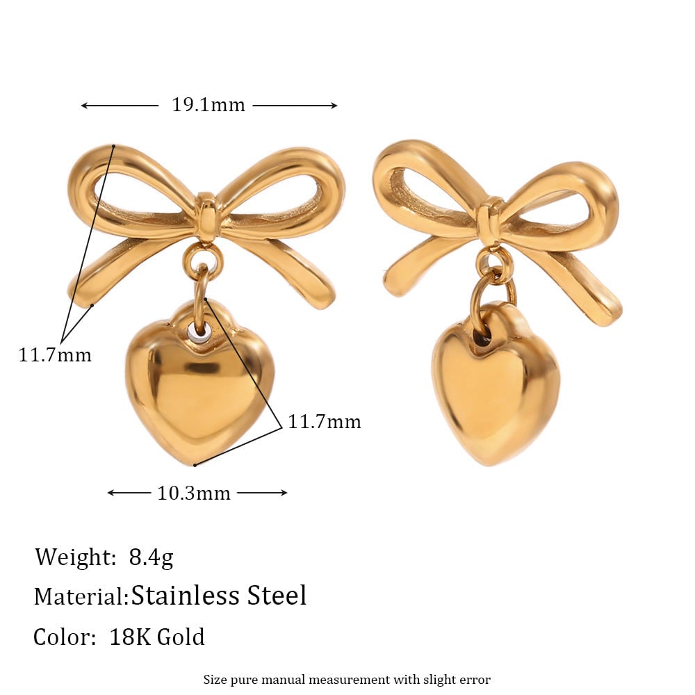 Fashion Bowknot Stainless Steel 18K Gold Plated Earrings