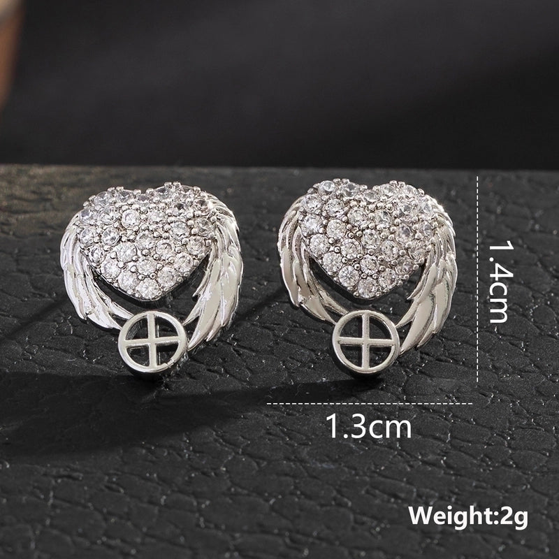 1 Pair Minimalist Leaf Moon Heart Shape Inlay Copper Zircon Drop Earrings Ear Studs