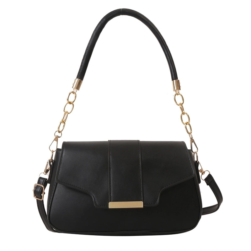 Women's Pu Leather Solid Color Streetwear Square Flip Cover Shoulder Bag Crossbody Bag