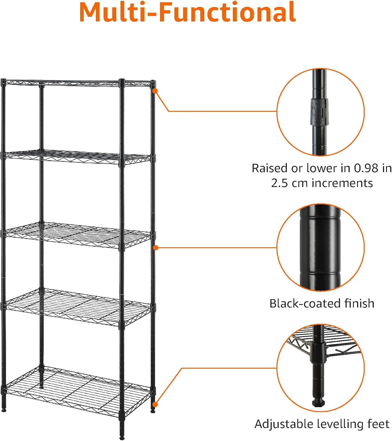 Amazon Basics 4-Shelf Steel Wire Storage Rack, Adjustable, Sturdy, Easy Assembly, 13.4 D x 23.2 W x 48 H in, Black