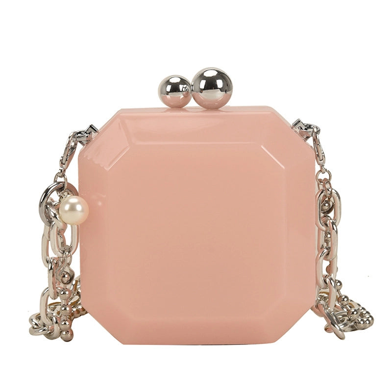 Women's Arylic Solid Color Streetwear Square Lock Clasp Shoulder Bag Crossbody Bag Chain Bag